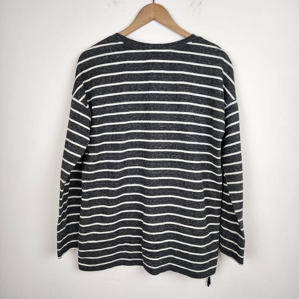 Lou & Grey Striped Side Zip Long Sleeve Top Grey White Cotton Blend Size M - Picture 4 of 12
